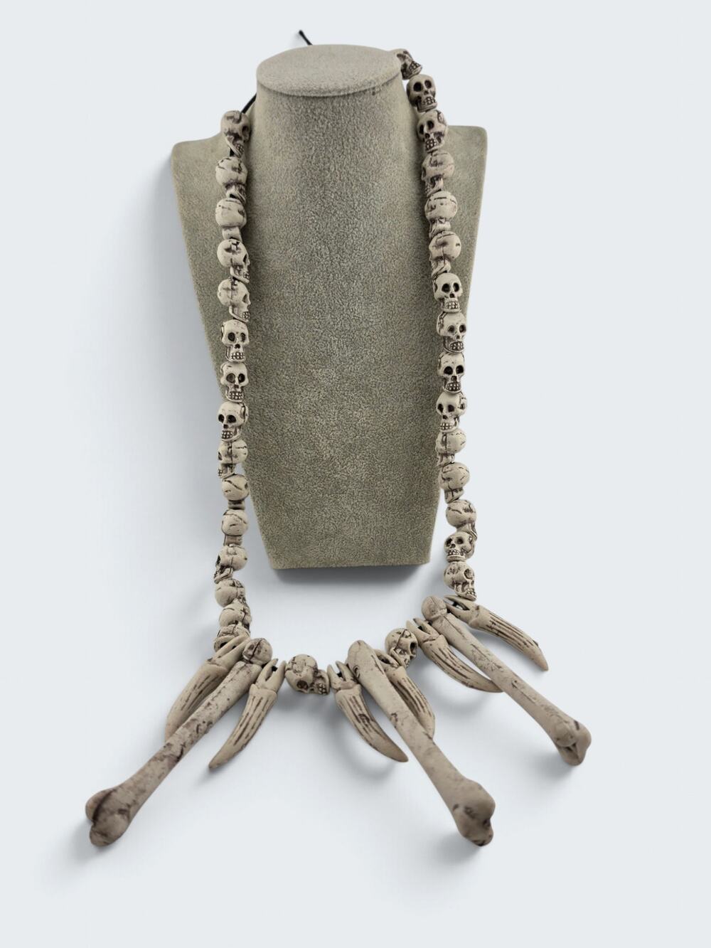 Long Plastic Skull Bone Teeth Necklace Gothic Halloween Macabre Jewelry